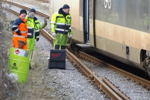 21. februar 2018: Et tog blev afsporet i Odense tirsdag aften, og det giver onsdag morgen timelange forsinkelser og aflysninger på Fyn. Foto: Ole Holbech