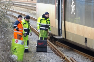 21. februar 2018: Et tog blev afsporet i Odense tirsdag aften, og det giver onsdag morgen timelange forsinkelser og aflysninger på Fyn. Foto: Ole Holbech